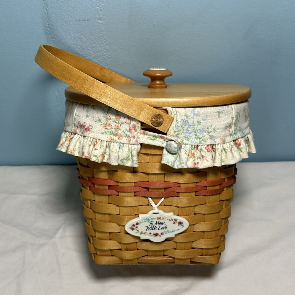 2001 Longaberger "To Mom With Love" Mother's Day Basket Lid and Liner & Tie On